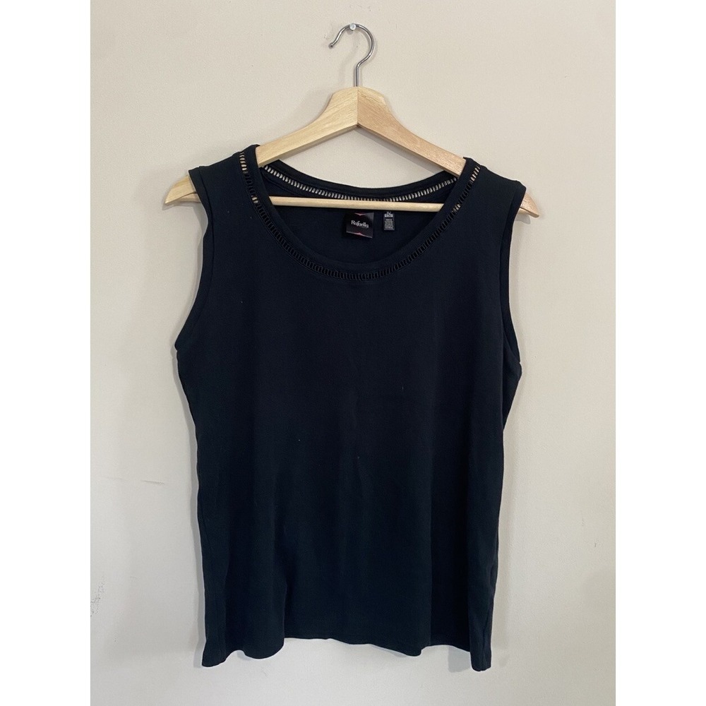 Rafaella Woman's Solid Black Cotton Scoop Neck-Sleeveless Top
